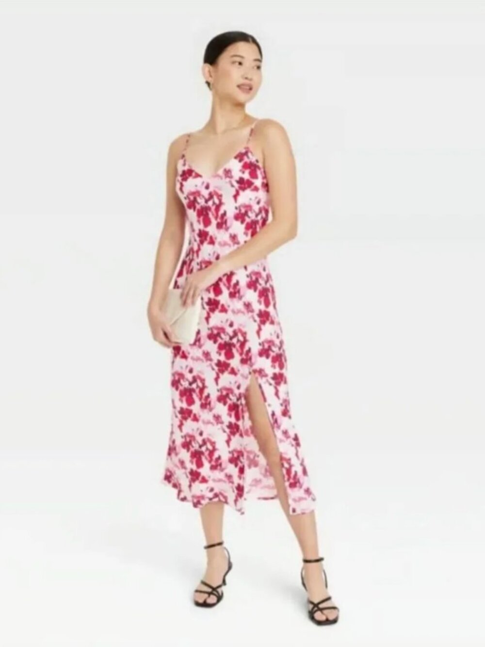 Floral Crepe V-Neck Midi-Maxi Slip Dress